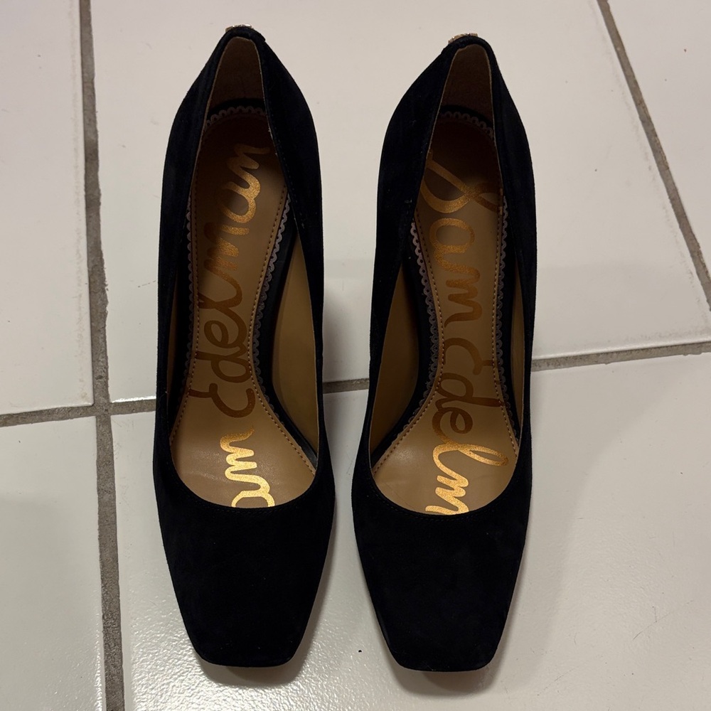 Sam Edelman Black Suede Square-Toe Pump